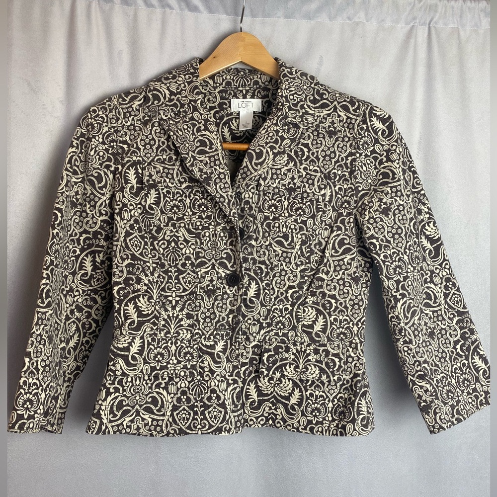 LOFT Ann Taylor Business Casual Academia Brown Paisley Preppy Blazer fall 2